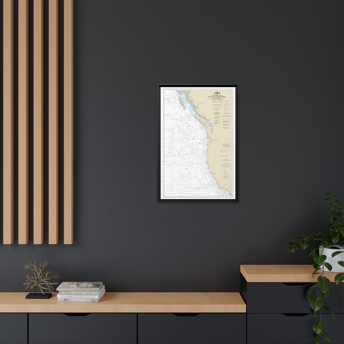 Chart 501 North Pacific Ocean West Coast Of North America Mexican Border To Dixon Entrance - NOAA Nautical Chart Floating Frame Canvas | 20" x 30" | 24" x 36" | 32" x 48" - Black context-2