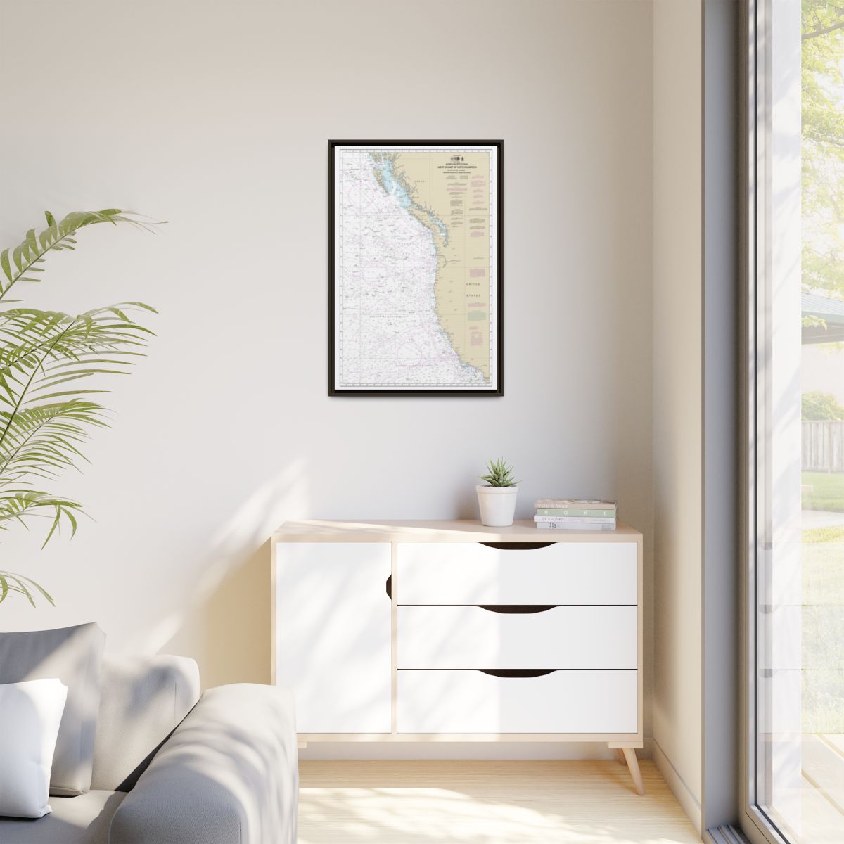 Chart 501 North Pacific Ocean West Coast Of North America Mexican Border To Dixon Entrance - NOAA Nautical Chart Floating Frame Canvas | 20" x 30" | 24" x 36" | 32" x 48" - Espresso context-1