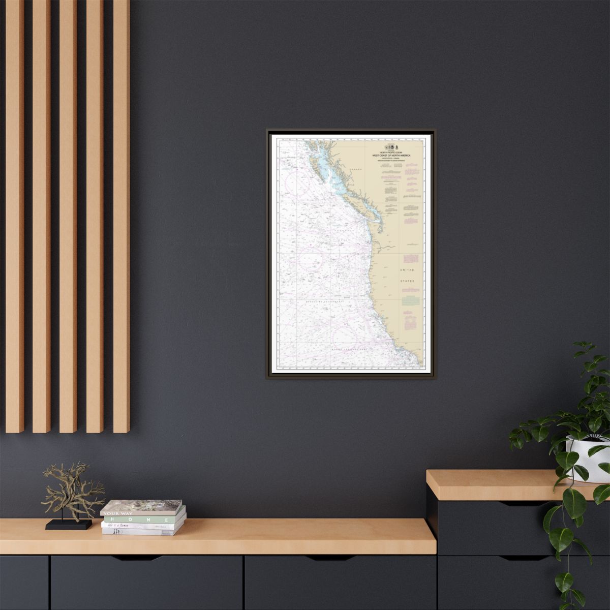 Chart 501 North Pacific Ocean West Coast Of North America Mexican Border To Dixon Entrance - NOAA Nautical Chart Floating Frame Canvas | 20" x 30" | 24" x 36" | 32" x 48" - Espresso context-2
