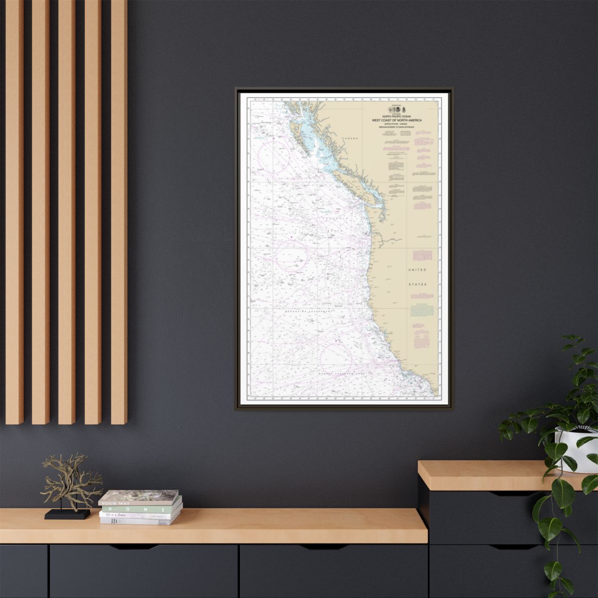Chart 501 North Pacific Ocean West Coast Of North America Mexican Border To Dixon Entrance - NOAA Nautical Chart Floating Frame Canvas | 20" x 30" | 24" x 36" | 32" x 48" - Espresso context-2