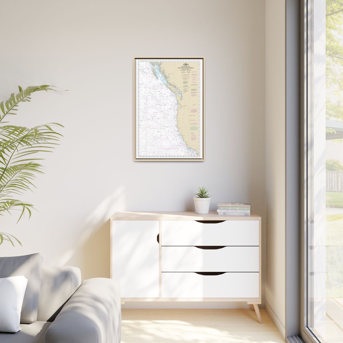 Chart 501 North Pacific Ocean West Coast Of North America Mexican Border To Dixon Entrance - NOAA Nautical Chart Floating Frame Canvas | 20" x 30" | 24" x 36" | 32" x 48" - Natural context-1