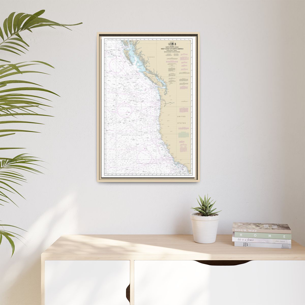 Chart 501 North Pacific Ocean West Coast Of North America Mexican Border To Dixon Entrance - NOAA Nautical Chart Floating Frame Canvas | 20" x 30" | 24" x 36" | 32" x 48" - Natural context-1