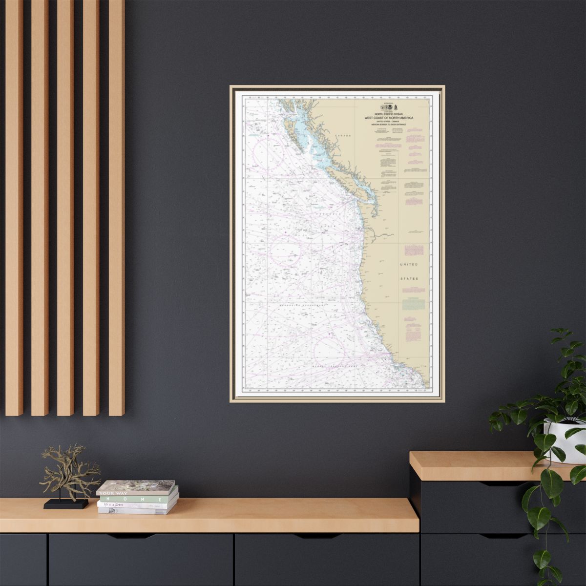 Chart 501 North Pacific Ocean West Coast Of North America Mexican Border To Dixon Entrance - NOAA Nautical Chart Floating Frame Canvas | 20" x 30" | 24" x 36" | 32" x 48" - Natural context-2