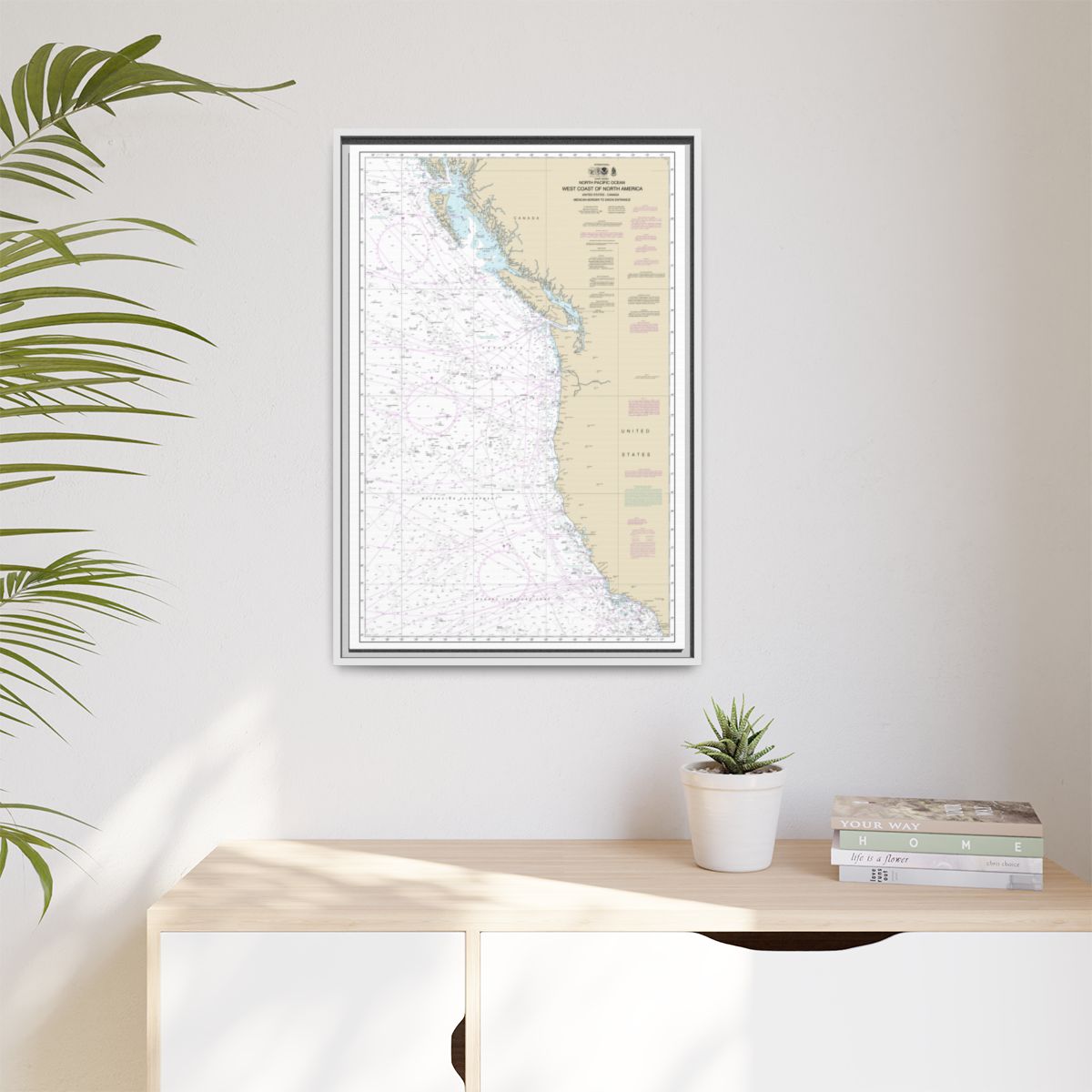 Chart 501 North Pacific Ocean West Coast Of North America Mexican Border To Dixon Entrance - NOAA Nautical Chart Floating Frame Canvas | 20" x 30" | 24" x 36" | 32" x 48" - White context-1
