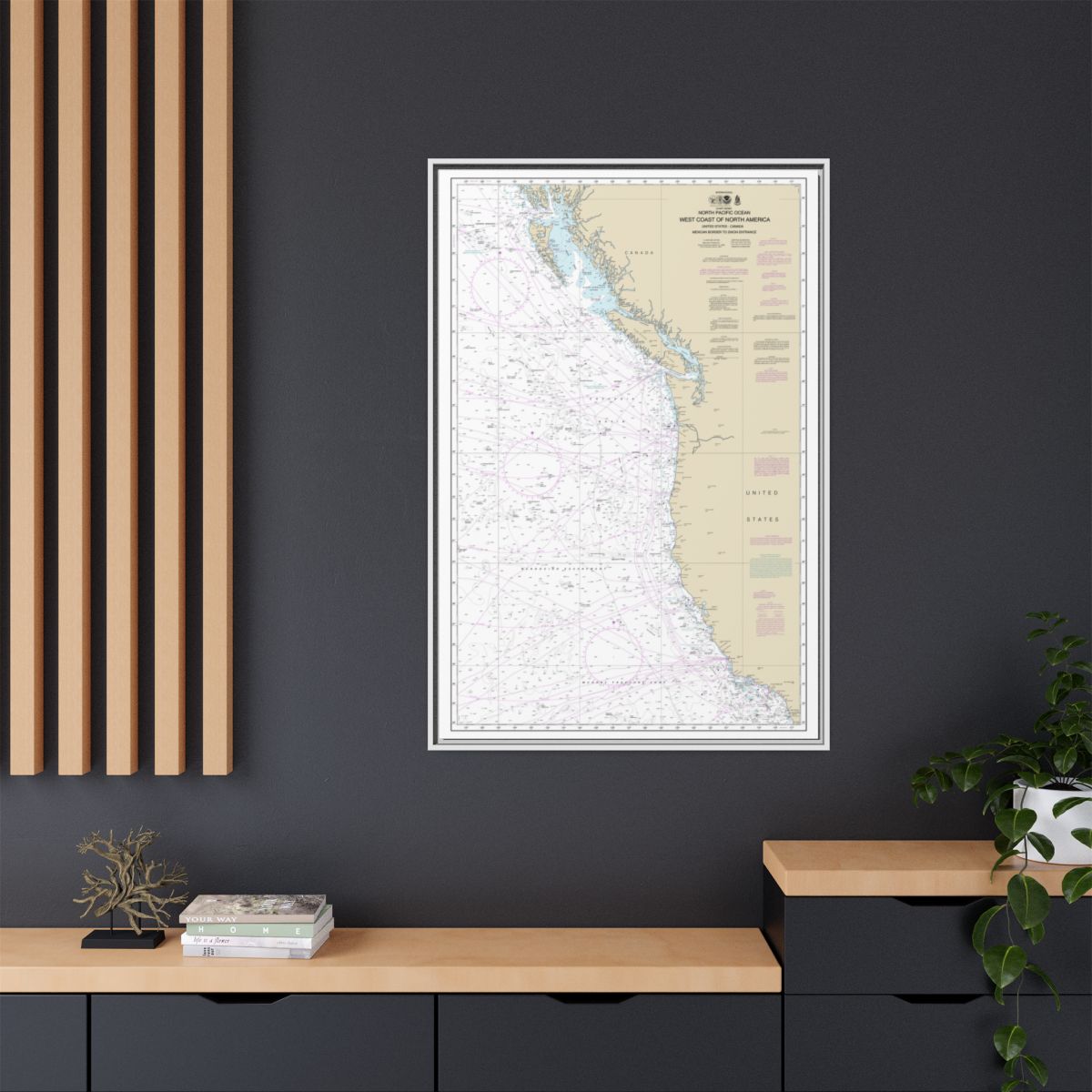 Chart 501 North Pacific Ocean West Coast Of North America Mexican Border To Dixon Entrance - NOAA Nautical Chart Floating Frame Canvas | 20" x 30" | 24" x 36" | 32" x 48" - White context-2