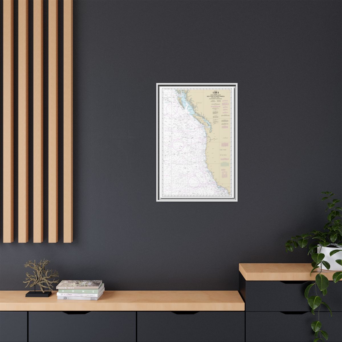 Chart 501 North Pacific Ocean West Coast Of North America Mexican Border To Dixon Entrance - NOAA Nautical Chart Floating Frame Canvas | 20" x 30" | 24" x 36" | 32" x 48" - White context-2