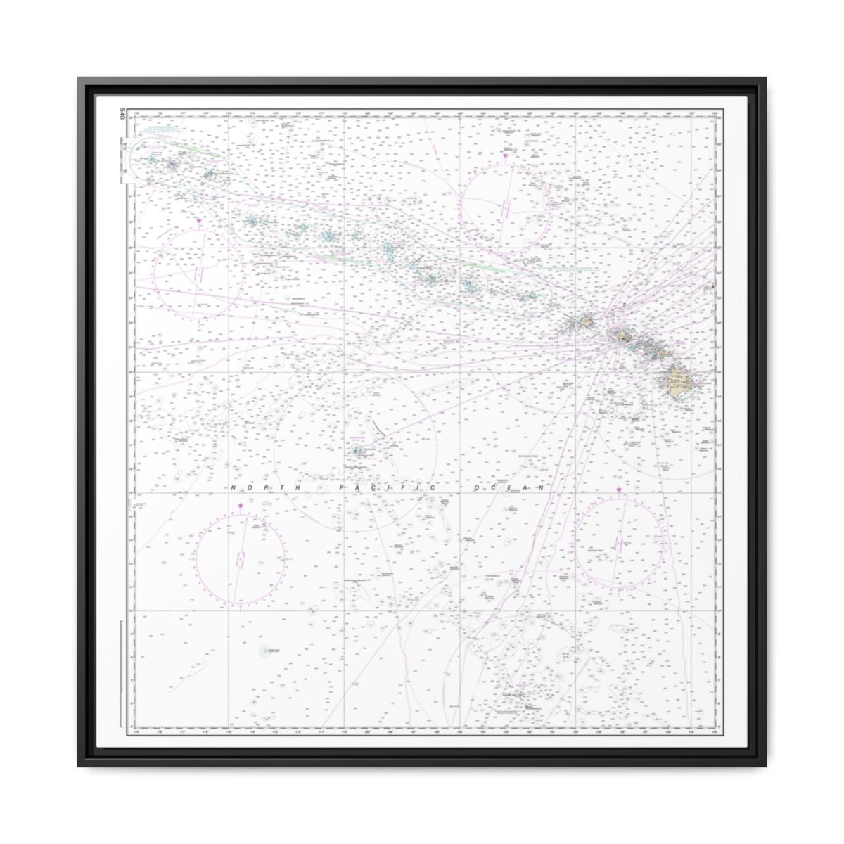 Chart 540 Hawaiian Islands - NOAA Nautical Chart Floating Frame Canvas | 32" x 32" - Black front