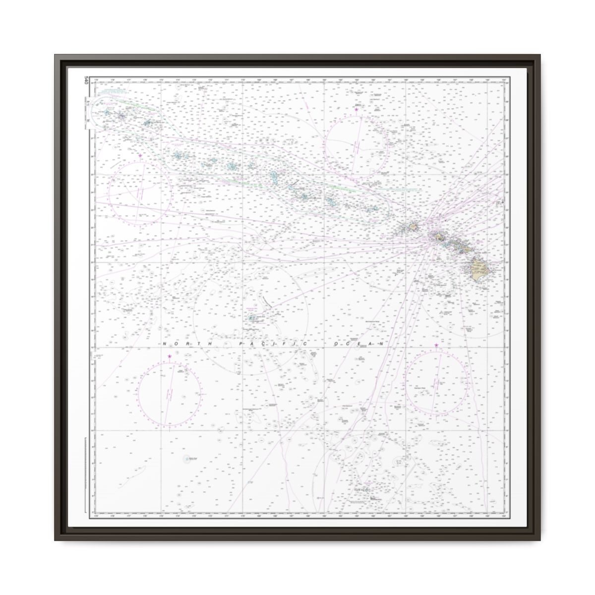 Chart 540 Hawaiian Islands - NOAA Nautical Chart Floating Frame Canvas | 32" x 32" - Espresso front