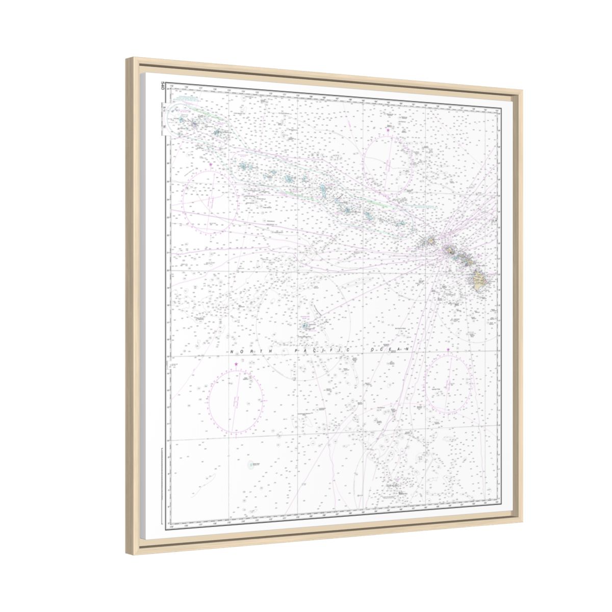 Chart 540 Hawaiian Islands - NOAA Nautical Chart Floating Frame Canvas | 32" x 32" - Natural side