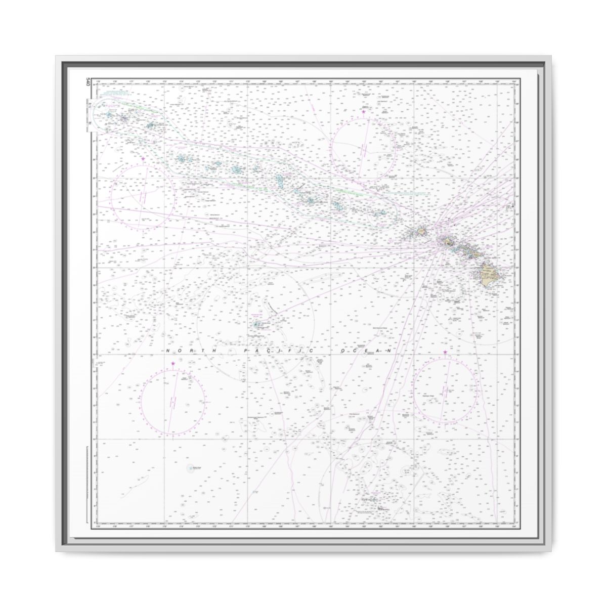 Chart 540 Hawaiian Islands - NOAA Nautical Chart Floating Frame Canvas | 32" x 32" - White front