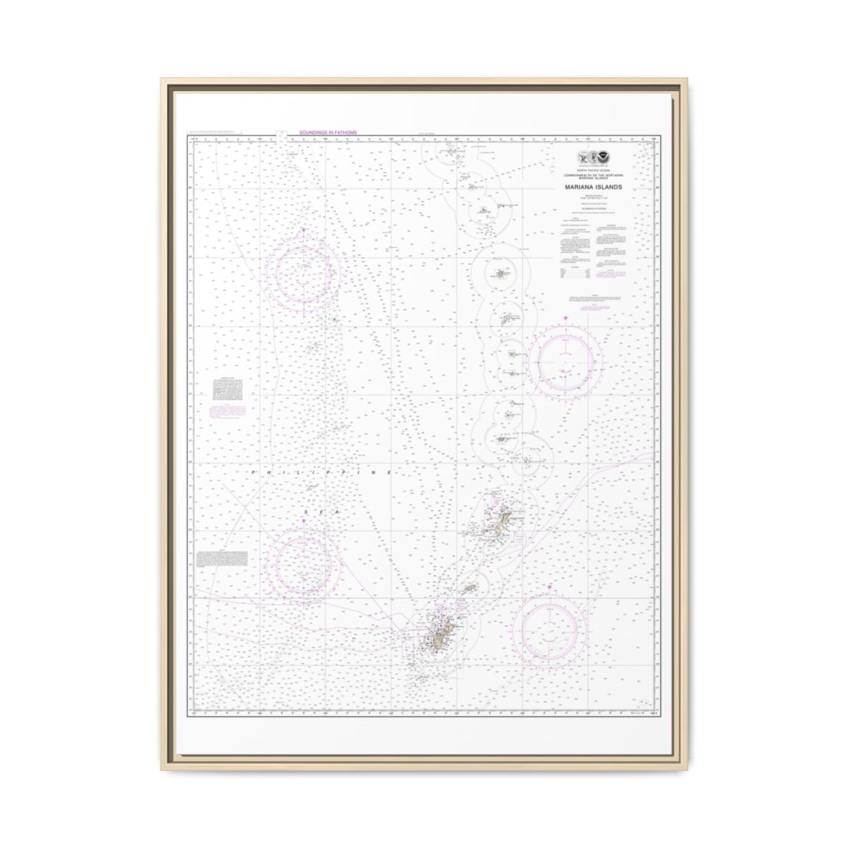 Chart 81004 Commonwealth of the Northern Mariana Islands - NOAA Nautical Chart Floating Frame Canvas | 24" x 32" | 30" x 40" - Natural front