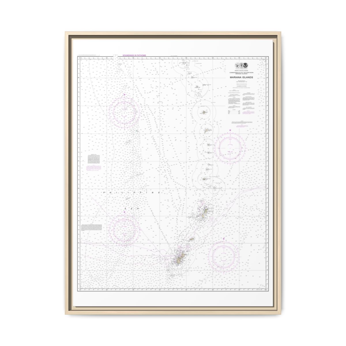 Chart 81004 Commonwealth of the Northern Mariana Islands - NOAA Nautical Chart Floating Frame Canvas | 24" x 32" | 30" x 40" - Natural front