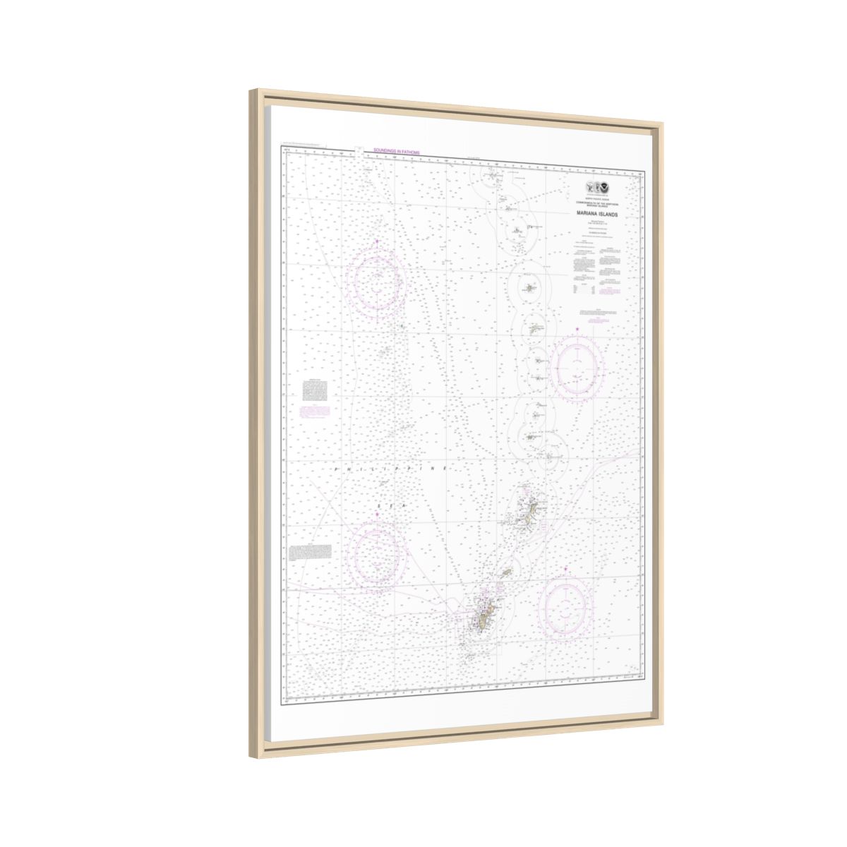 Chart 81004 Commonwealth of the Northern Mariana Islands - NOAA Nautical Chart Floating Frame Canvas | 24" x 32" | 30" x 40" - Natural side