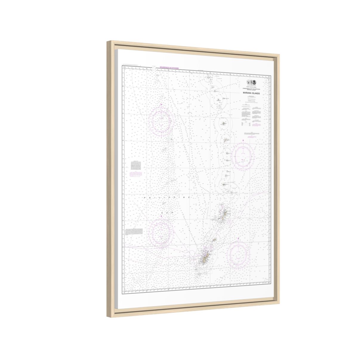 Chart 81004 Commonwealth of the Northern Mariana Islands - NOAA Nautical Chart Floating Frame Canvas | 24" x 32" | 30" x 40" - Natural side