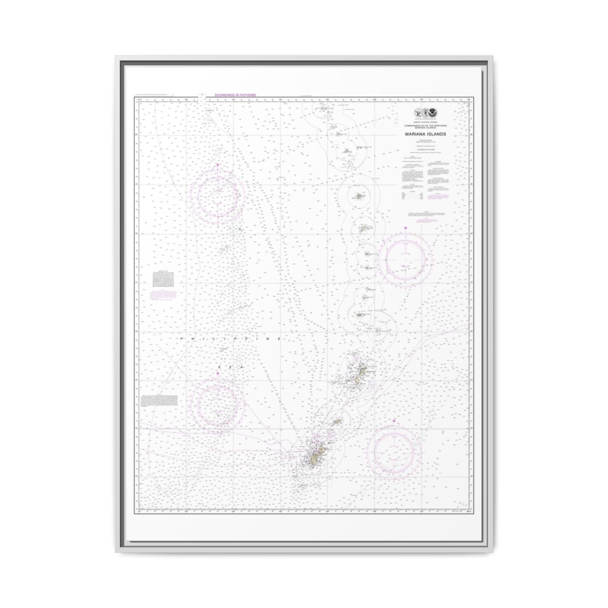 Chart 81004 Commonwealth of the Northern Mariana Islands - NOAA Nautical Chart Floating Frame Canvas | 24" x 32" | 30" x 40" - White front