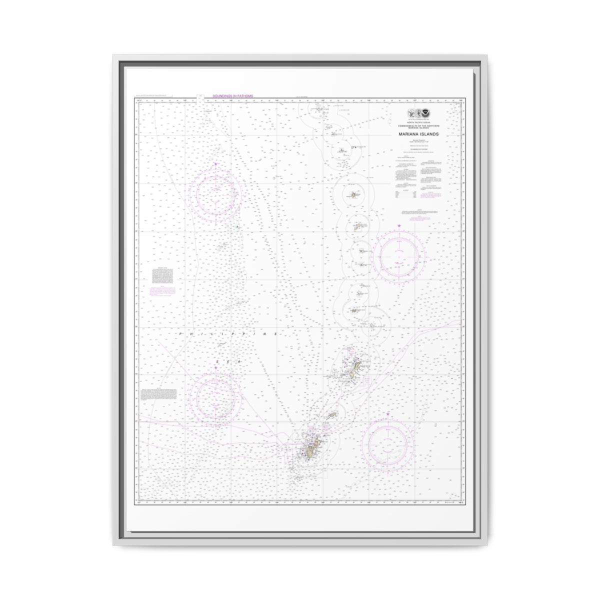 Chart 81004 Commonwealth of the Northern Mariana Islands - NOAA Nautical Chart Floating Frame Canvas | 24" x 32" | 30" x 40" - White front