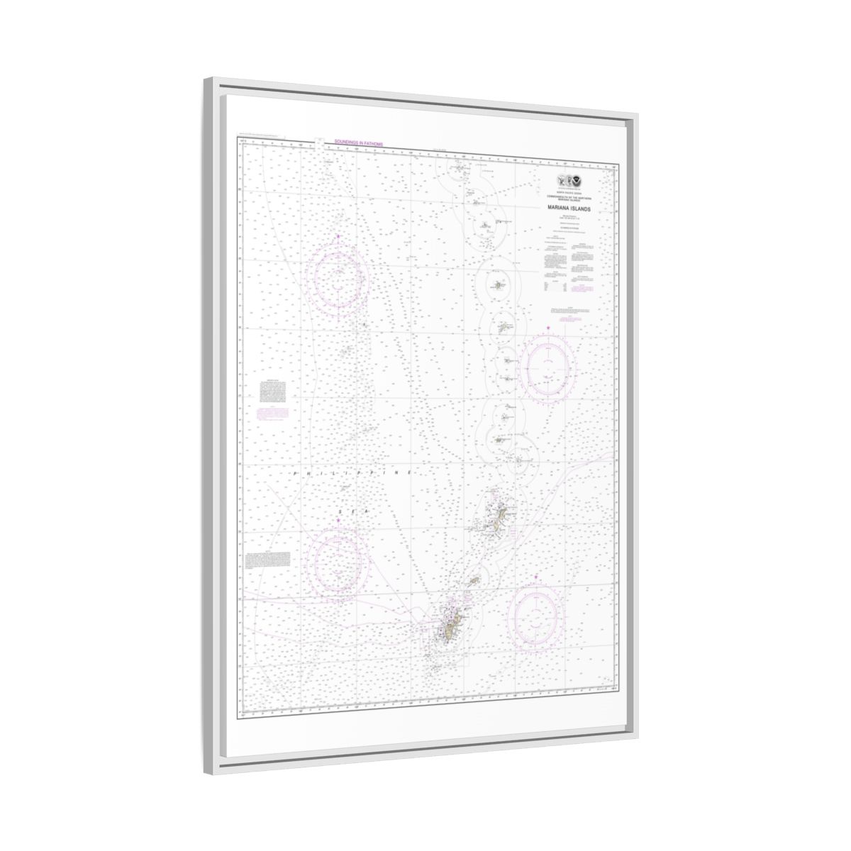 Chart 81004 Commonwealth of the Northern Mariana Islands - NOAA Nautical Chart Floating Frame Canvas | 24" x 32" | 30" x 40" - White side