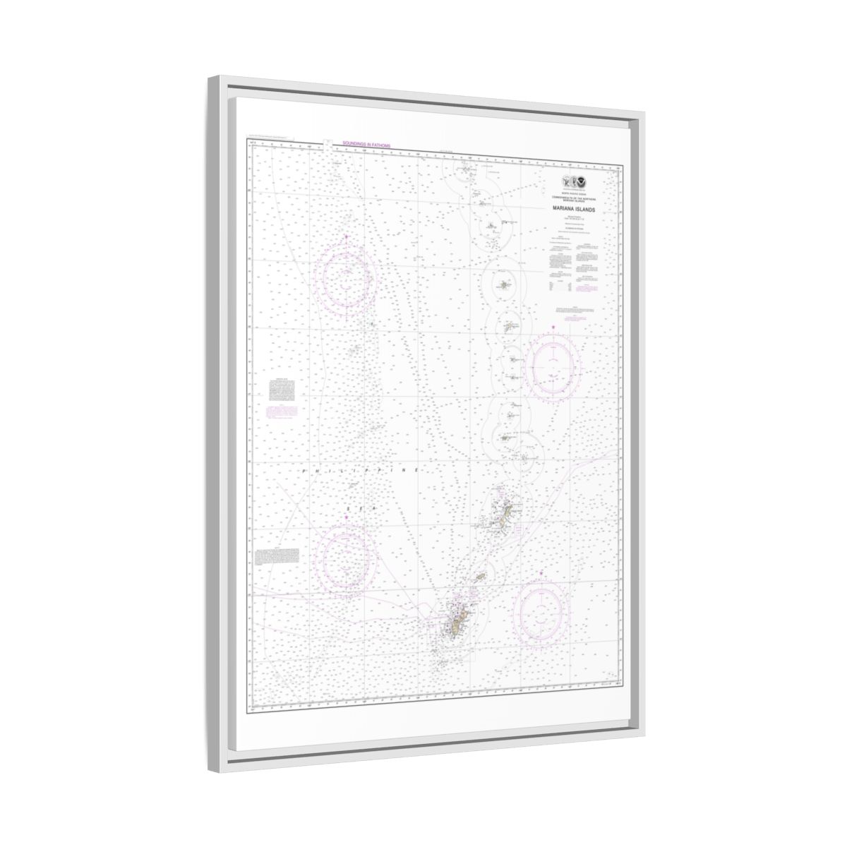 Chart 81004 Commonwealth of the Northern Mariana Islands - NOAA Nautical Chart Floating Frame Canvas | 24" x 32" | 30" x 40" - White side