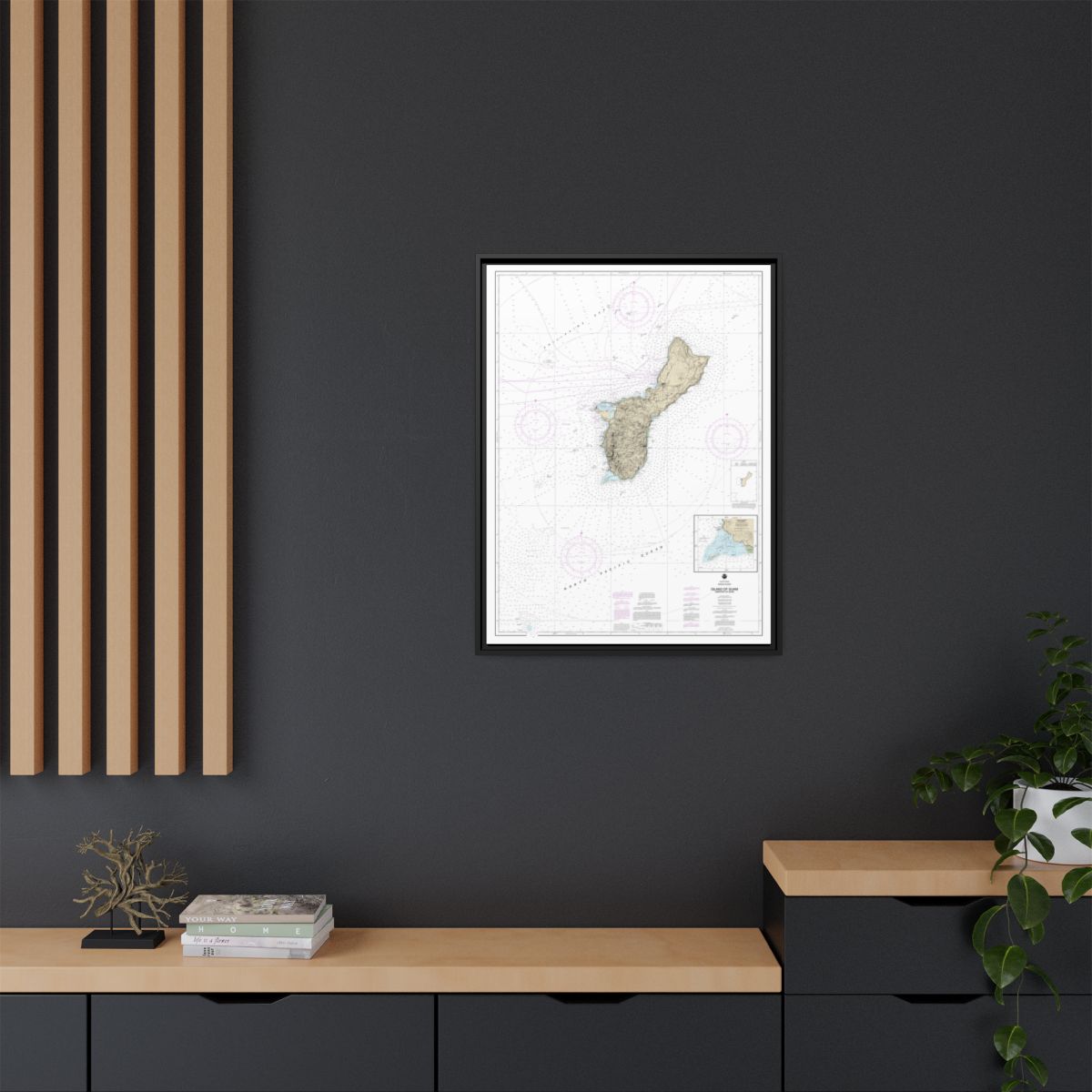 Chart 81048 Mariana Islands Island of Guam Territory of Guam;Cocos Lagoon - NOAA Nautical Chart Floating Frame Canvas | 24" x 32" | 30" x 40" - Black context-2