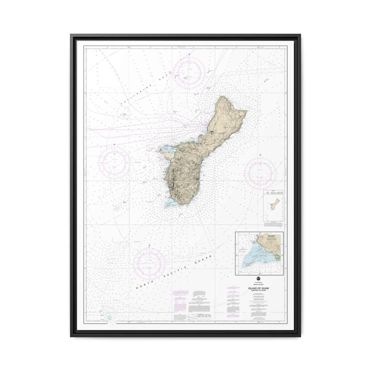 Chart 81048 Mariana Islands Island of Guam Territory of Guam;Cocos Lagoon - NOAA Nautical Chart Floating Frame Canvas | 24" x 32" | 30" x 40" - Black front