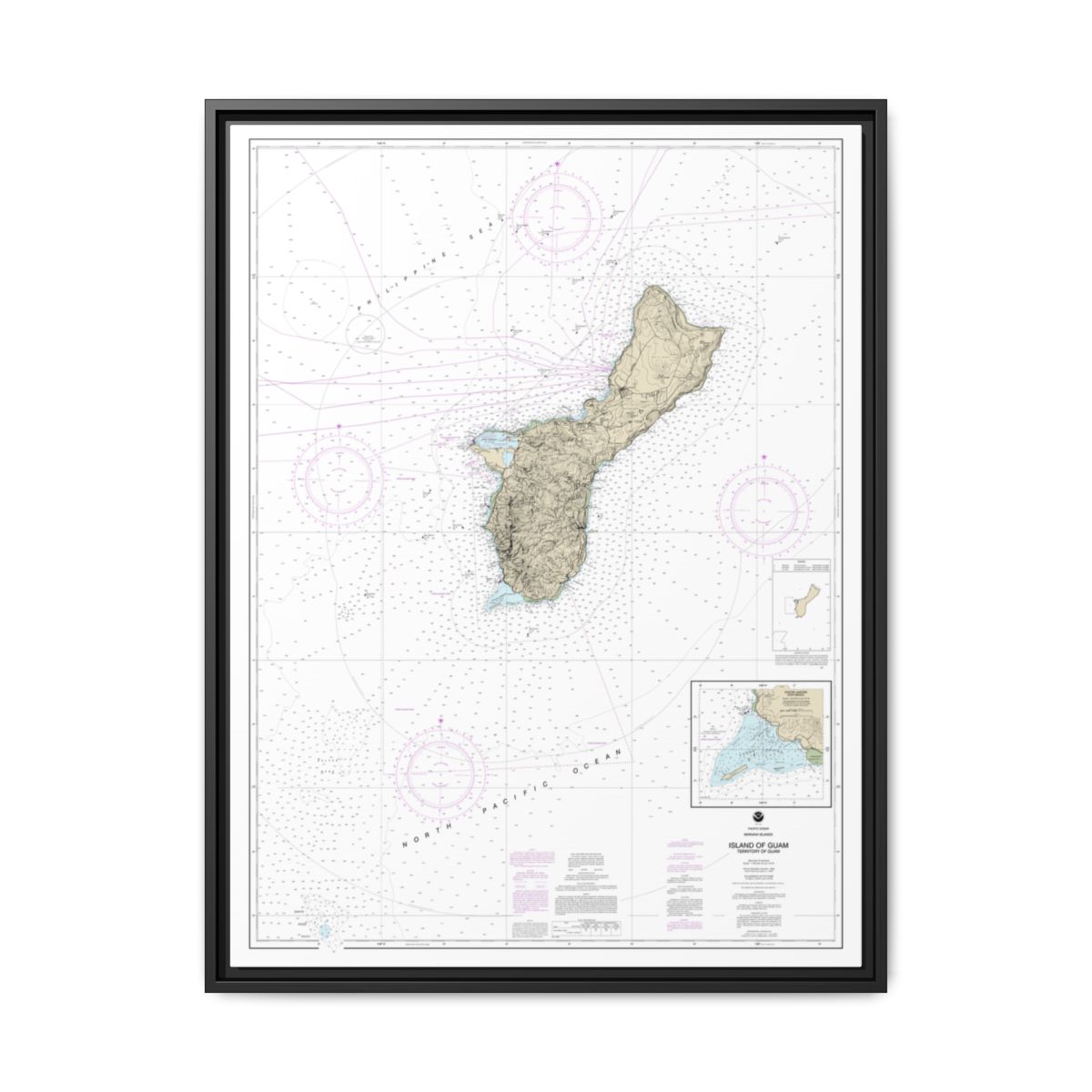 Chart 81048 Mariana Islands Island of Guam Territory of Guam;Cocos Lagoon - NOAA Nautical Chart Floating Frame Canvas | 24" x 32" | 30" x 40" - Black front