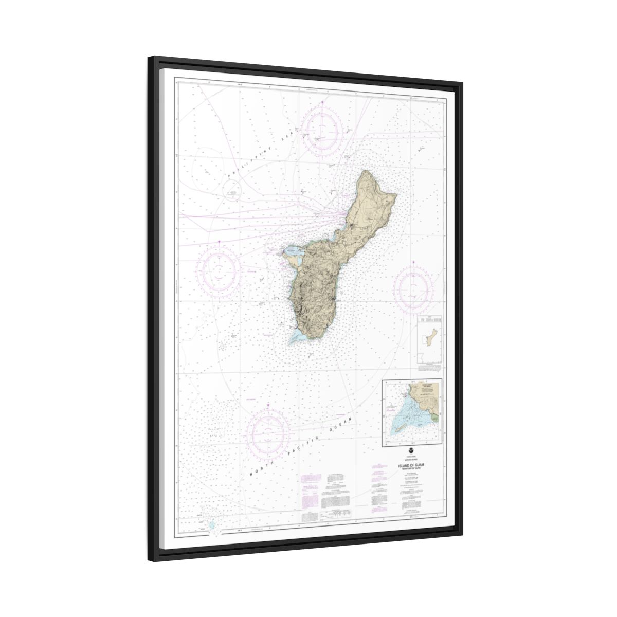 Chart 81048 Mariana Islands Island of Guam Territory of Guam;Cocos Lagoon - NOAA Nautical Chart Floating Frame Canvas | 24" x 32" | 30" x 40" - Black side