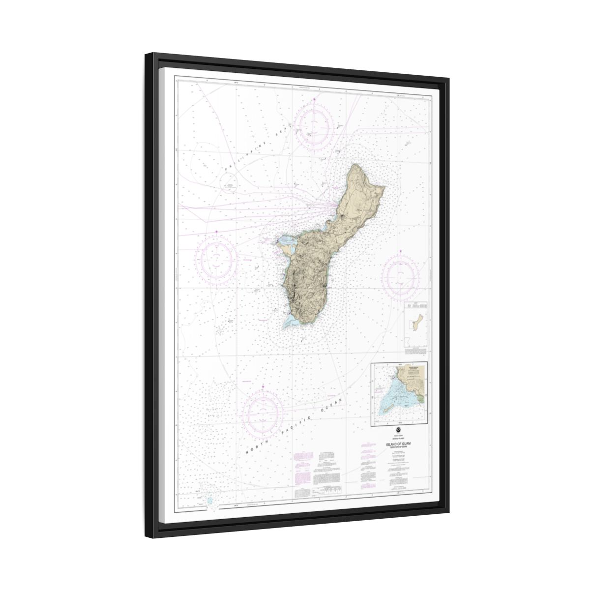 Chart 81048 Mariana Islands Island of Guam Territory of Guam;Cocos Lagoon - NOAA Nautical Chart Floating Frame Canvas | 24" x 32" | 30" x 40" - Black side