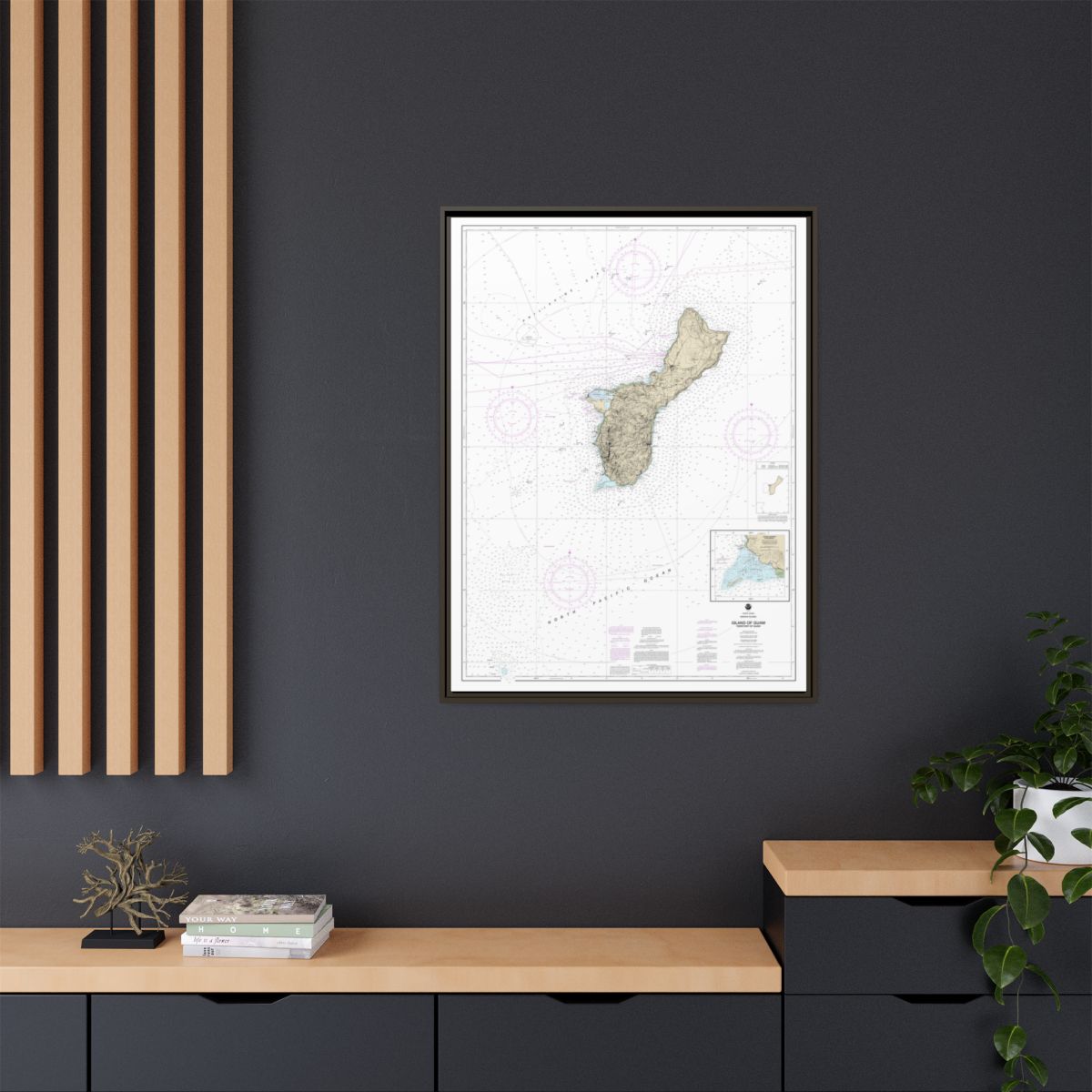 Chart 81048 Mariana Islands Island of Guam Territory of Guam;Cocos Lagoon - NOAA Nautical Chart Floating Frame Canvas | 24" x 32" | 30" x 40" - Espresso context-2