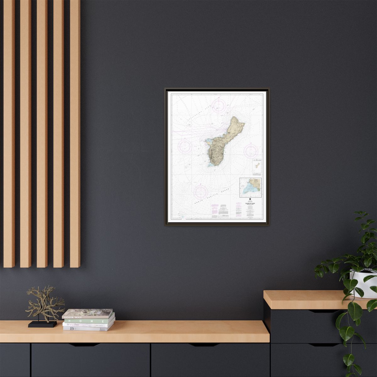 Chart 81048 Mariana Islands Island of Guam Territory of Guam;Cocos Lagoon - NOAA Nautical Chart Floating Frame Canvas | 24" x 32" | 30" x 40" - Espresso context-2