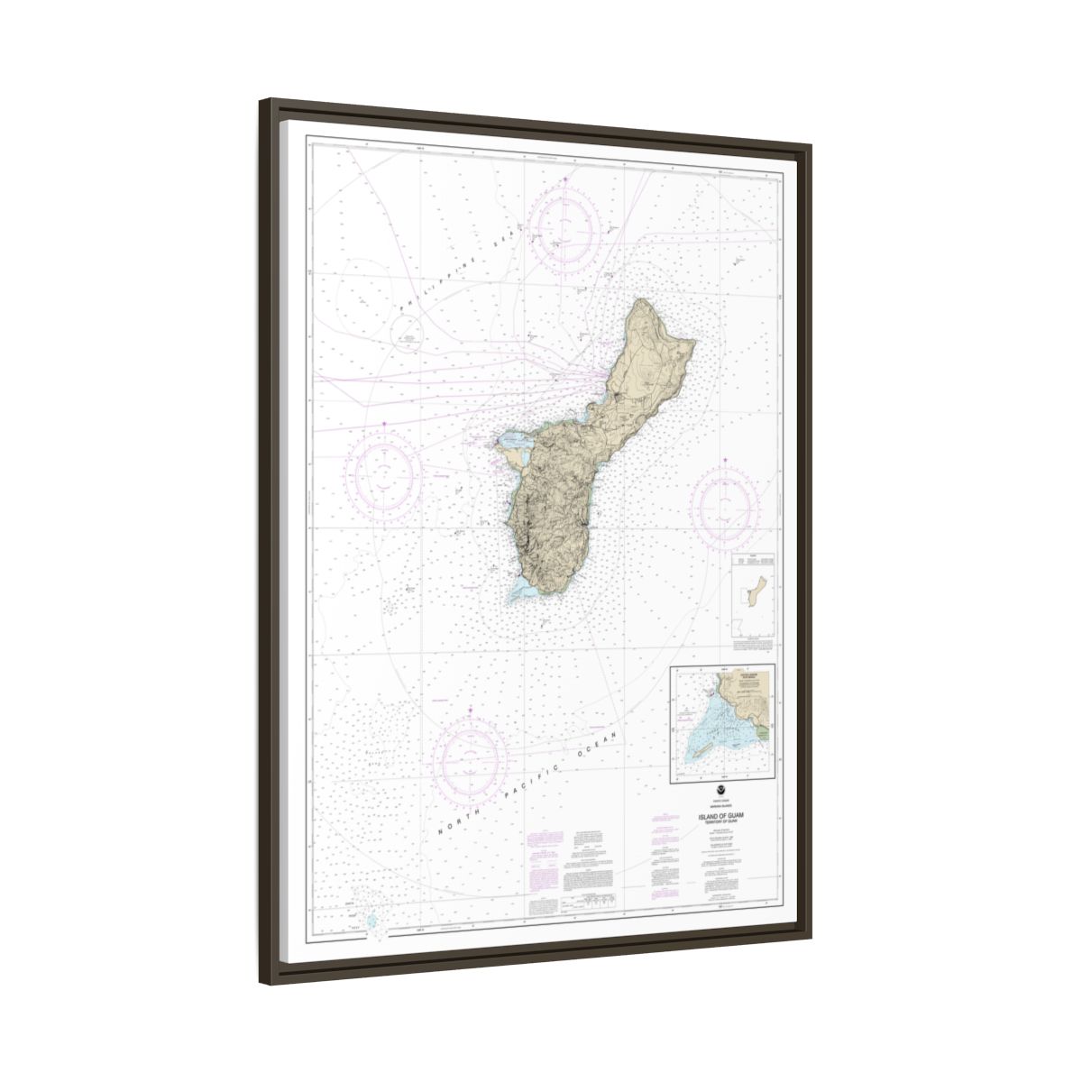 Chart 81048 Mariana Islands Island of Guam Territory of Guam;Cocos Lagoon - NOAA Nautical Chart Floating Frame Canvas | 24" x 32" | 30" x 40" - Espresso side