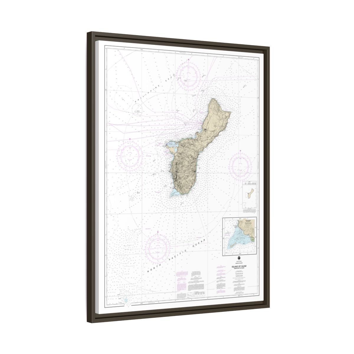 Chart 81048 Mariana Islands Island of Guam Territory of Guam;Cocos Lagoon - NOAA Nautical Chart Floating Frame Canvas | 24" x 32" | 30" x 40" - Espresso side