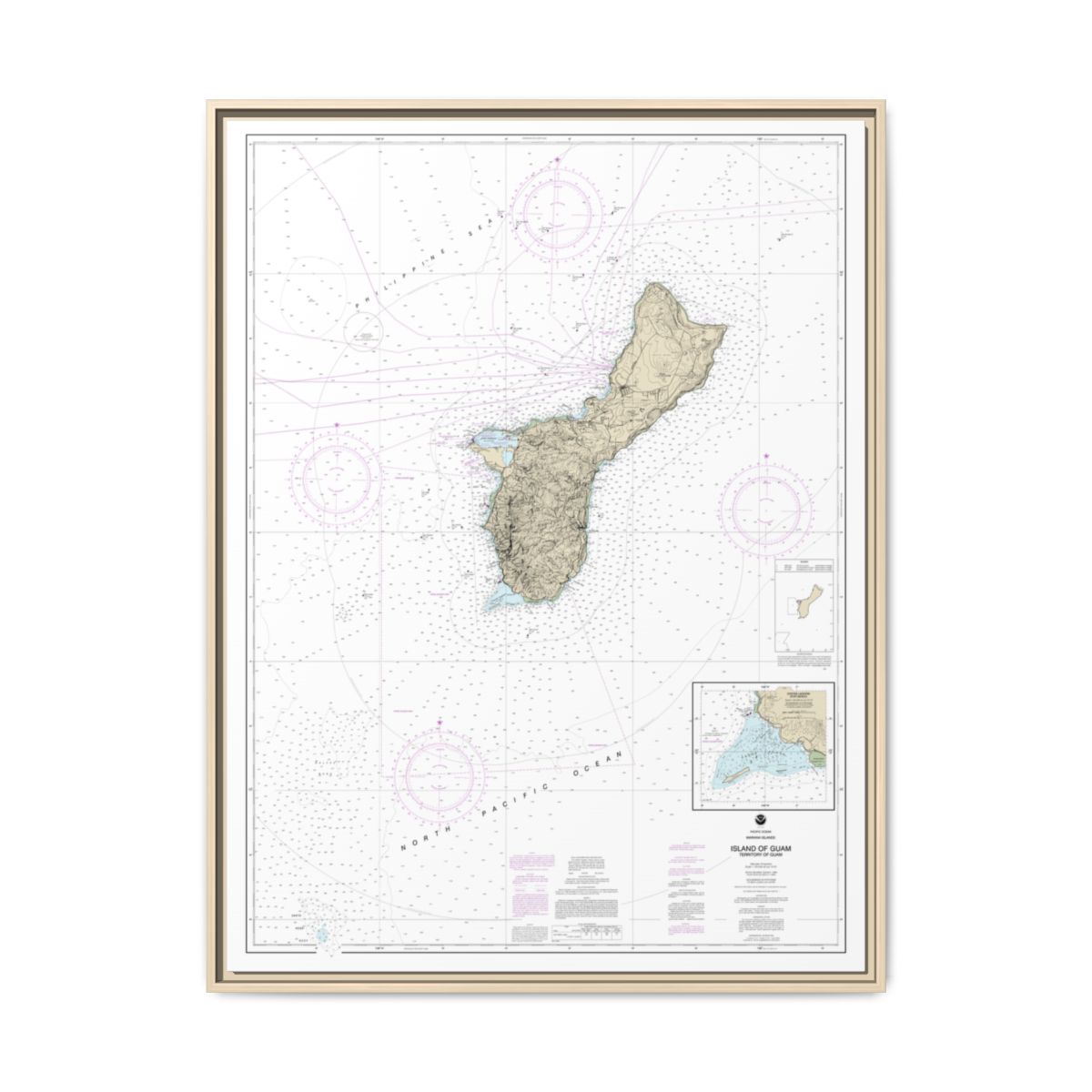 Chart 81048 Mariana Islands Island of Guam Territory of Guam;Cocos Lagoon - NOAA Nautical Chart Floating Frame Canvas | 24" x 32" | 30" x 40" - Natural front