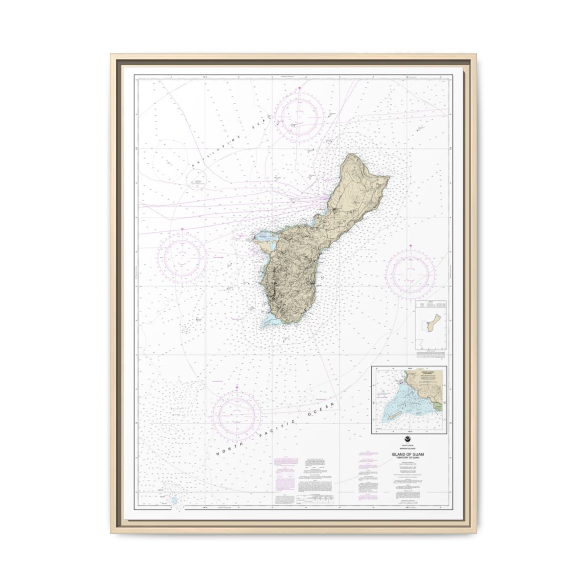 Chart 81048 Mariana Islands Island of Guam Territory of Guam;Cocos Lagoon - NOAA Nautical Chart Floating Frame Canvas | 24" x 32" | 30" x 40" - Natural front