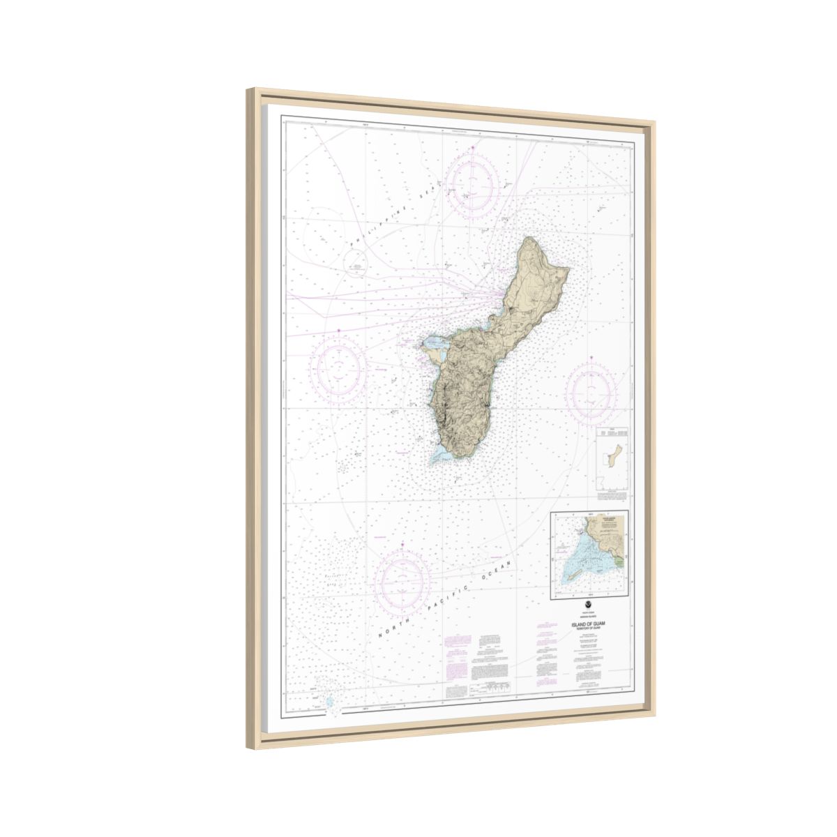 Chart 81048 Mariana Islands Island of Guam Territory of Guam;Cocos Lagoon - NOAA Nautical Chart Floating Frame Canvas | 24" x 32" | 30" x 40" - Natural side