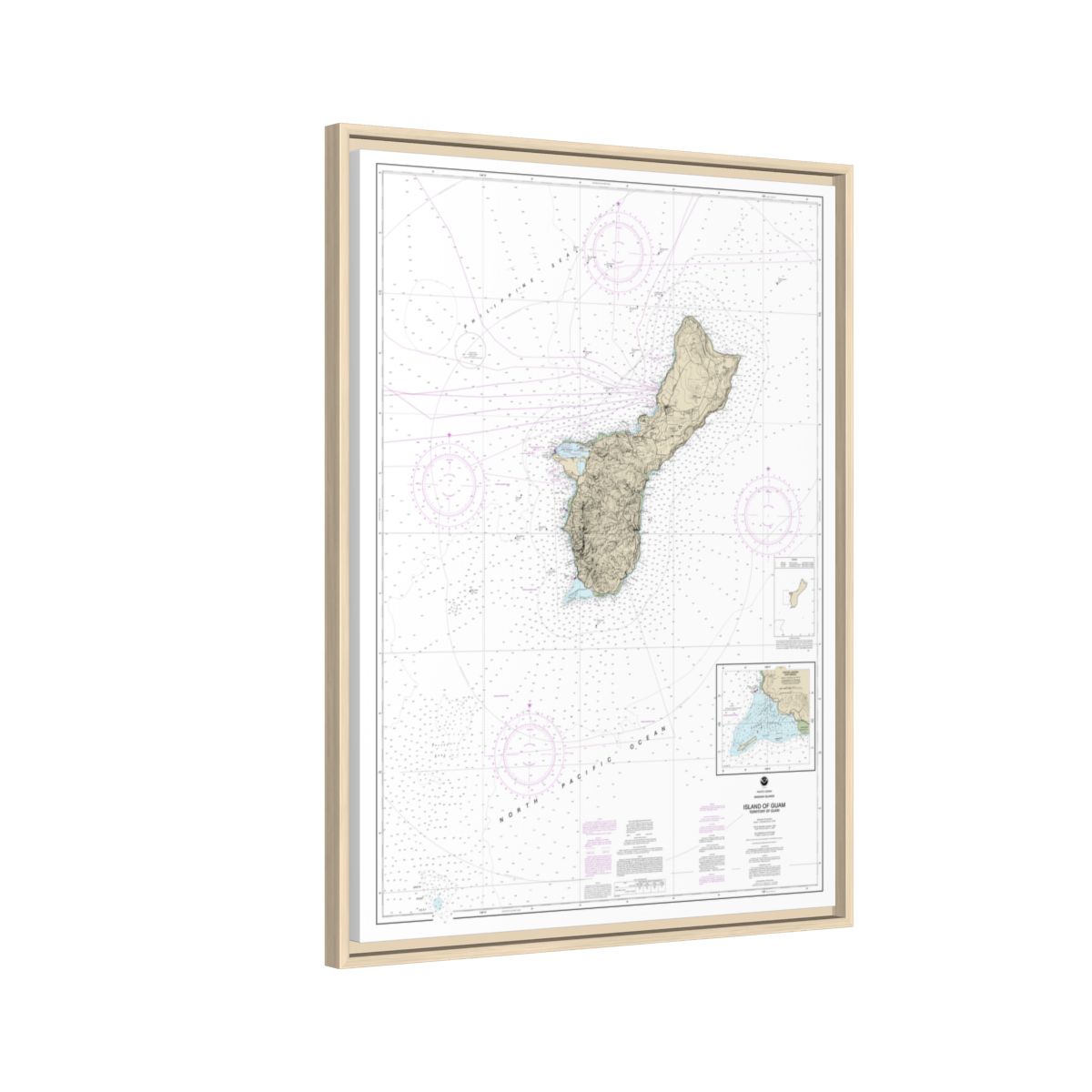 Chart 81048 Mariana Islands Island of Guam Territory of Guam;Cocos Lagoon - NOAA Nautical Chart Floating Frame Canvas | 24" x 32" | 30" x 40" - Natural side