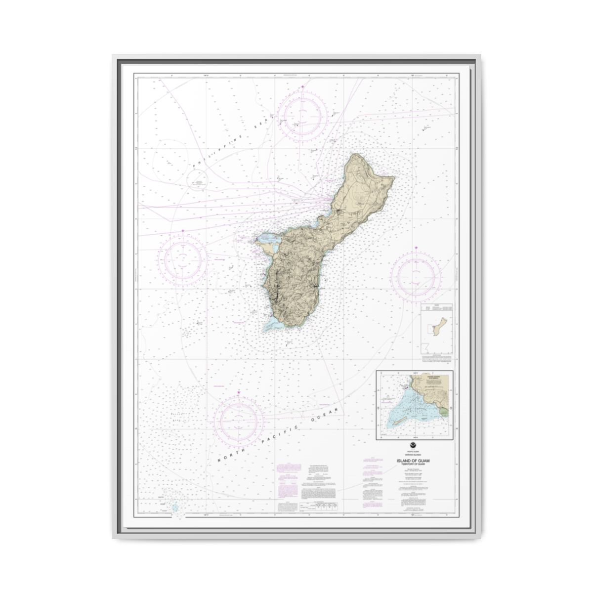 Chart 81048 Mariana Islands Island of Guam Territory of Guam;Cocos Lagoon - NOAA Nautical Chart Floating Frame Canvas | 24" x 32" | 30" x 40" - White front