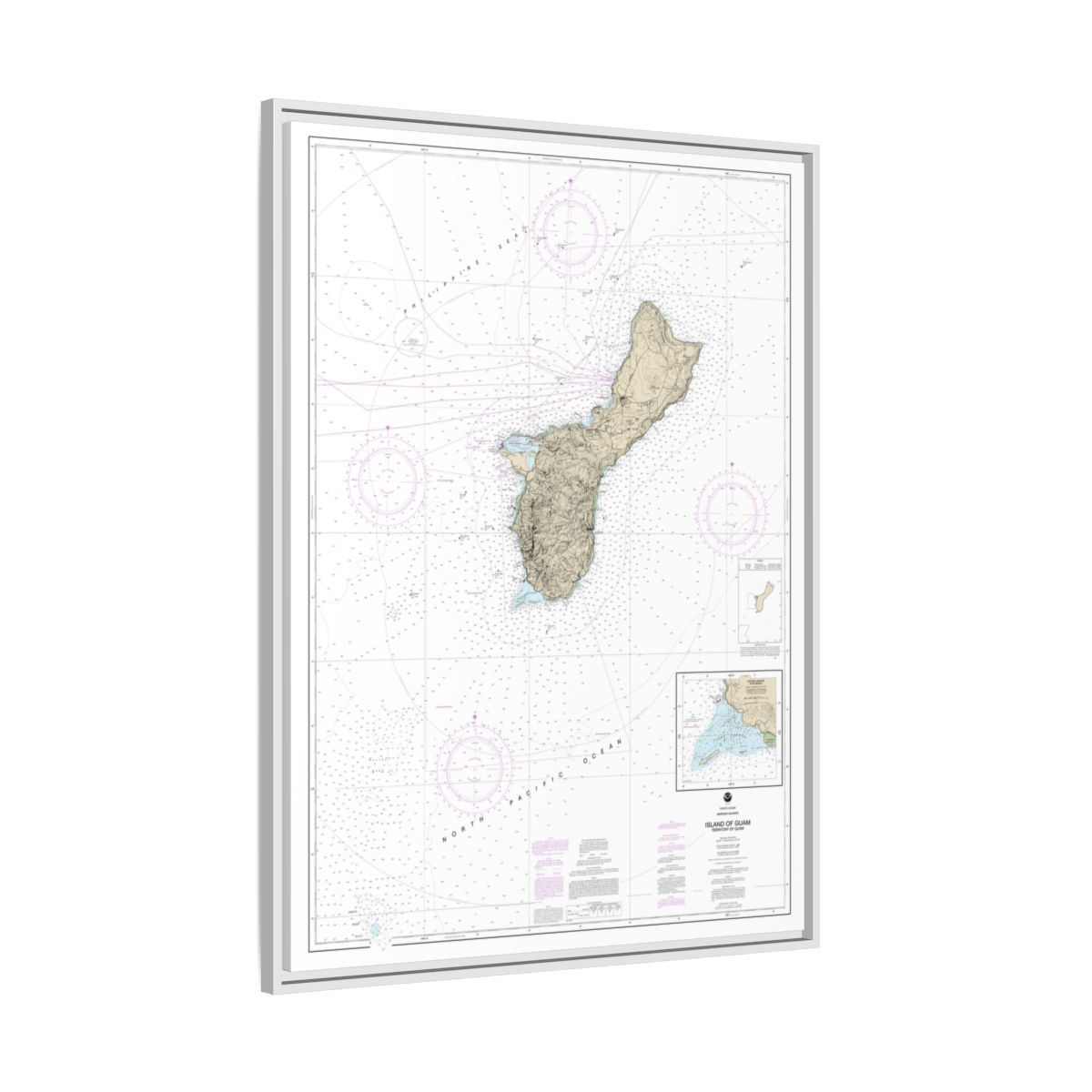 Chart 81048 Mariana Islands Island of Guam Territory of Guam;Cocos Lagoon - NOAA Nautical Chart Floating Frame Canvas | 24" x 32" | 30" x 40" - White side