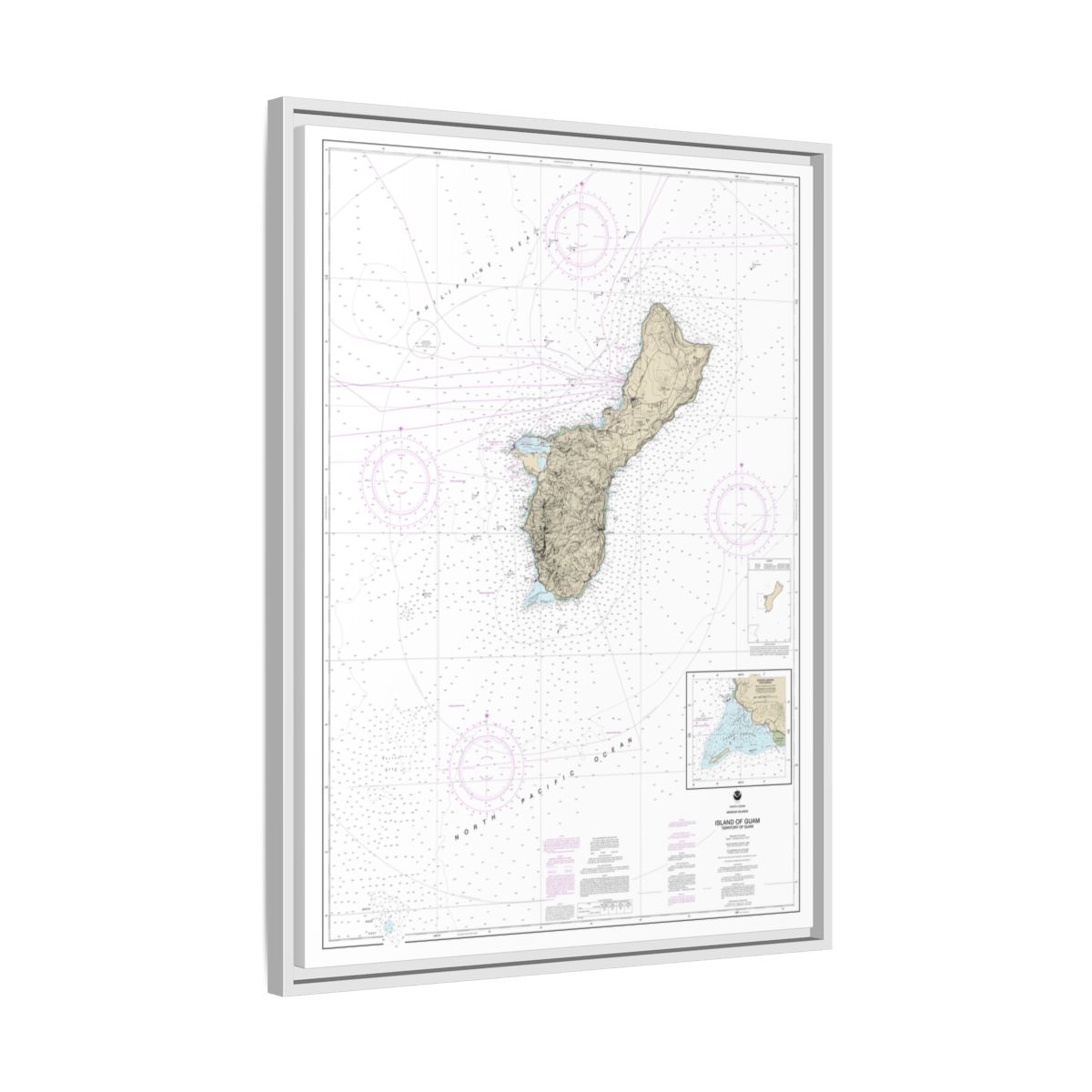Chart 81048 Mariana Islands Island of Guam Territory of Guam;Cocos Lagoon - NOAA Nautical Chart Floating Frame Canvas | 24" x 32" | 30" x 40" - White side
