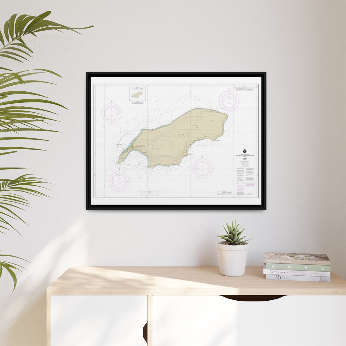 Chart 81063 Commonwealth of the Northern Mariana Islands Rota - NOAA Nautical Chart Floating Frame Canvas | 32" x 24" | 40" x 30" - Black context-1