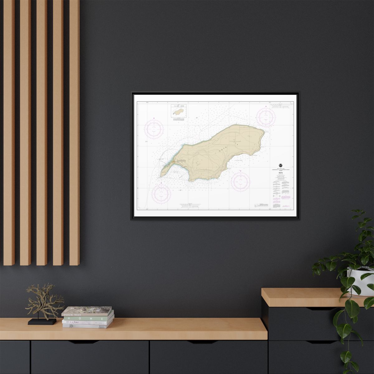 Chart 81063 Commonwealth of the Northern Mariana Islands Rota - NOAA Nautical Chart Floating Frame Canvas | 32" x 24" | 40" x 30" - Black context-2