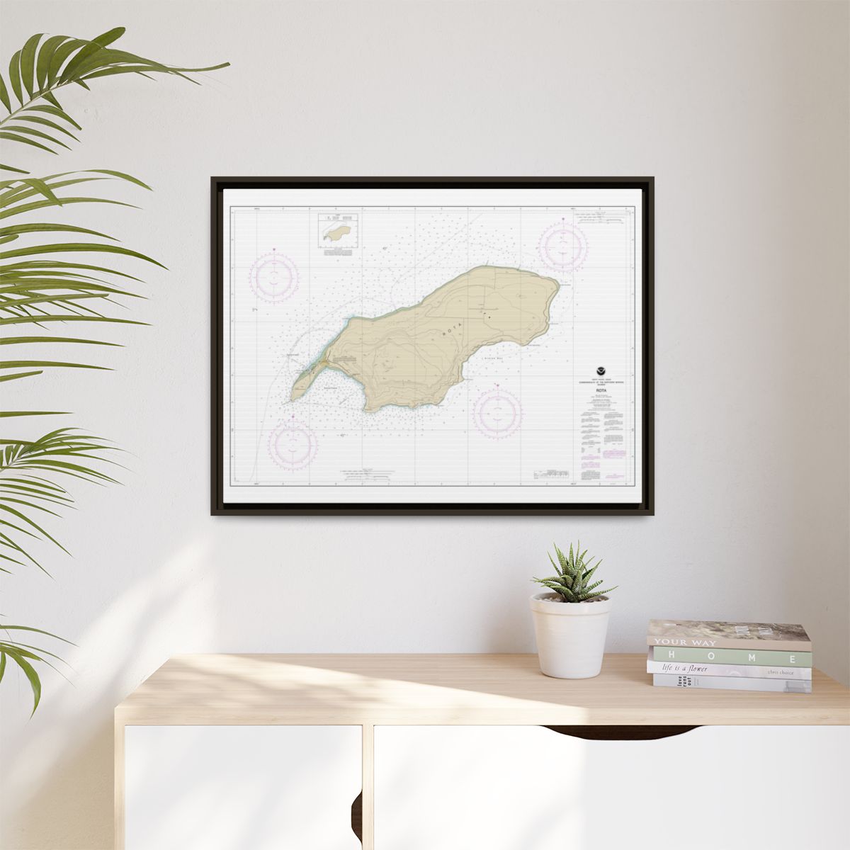Chart 81063 Commonwealth of the Northern Mariana Islands Rota - NOAA Nautical Chart Floating Frame Canvas | 32" x 24" | 40" x 30" - Espresso context-1