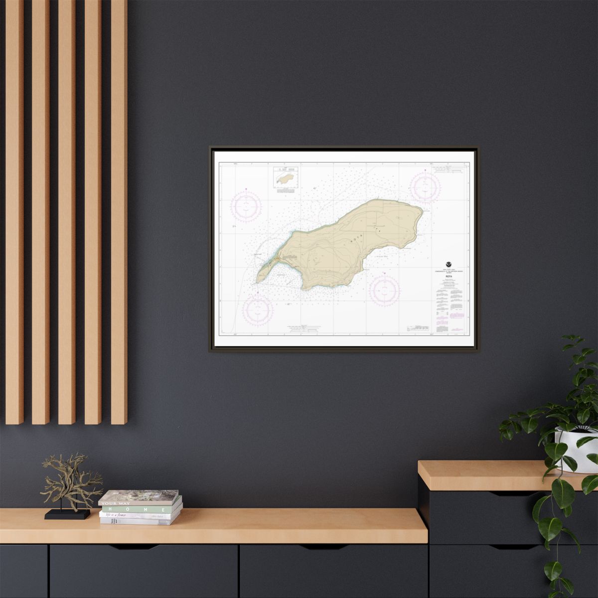 Chart 81063 Commonwealth of the Northern Mariana Islands Rota - NOAA Nautical Chart Floating Frame Canvas | 32" x 24" | 40" x 30" - Espresso context-2