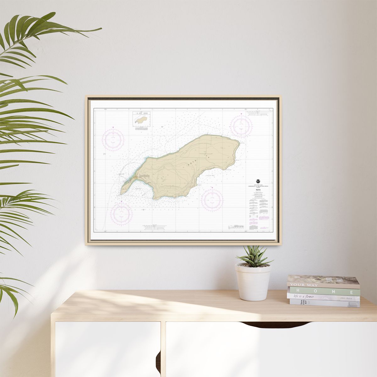 Chart 81063 Commonwealth of the Northern Mariana Islands Rota - NOAA Nautical Chart Floating Frame Canvas | 32" x 24" | 40" x 30" - Natural context-1