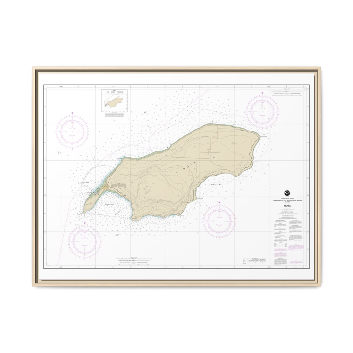 Chart 81063 Commonwealth of the Northern Mariana Islands Rota - NOAA Nautical Chart Floating Frame Canvas | 32" x 24" | 40" x 30" - Natural front