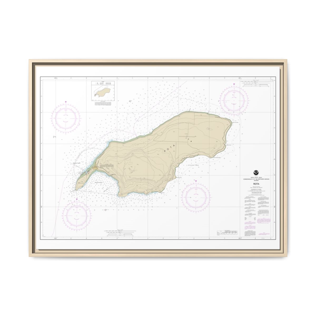 Chart 81063 Commonwealth of the Northern Mariana Islands Rota - NOAA Nautical Chart Floating Frame Canvas | 32" x 24" | 40" x 30" - Natural front
