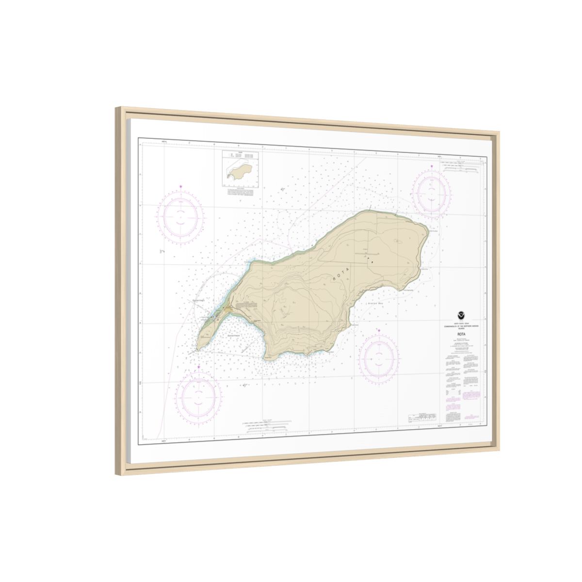 Chart 81063 Commonwealth of the Northern Mariana Islands Rota - NOAA Nautical Chart Floating Frame Canvas | 32" x 24" | 40" x 30" - Natural side