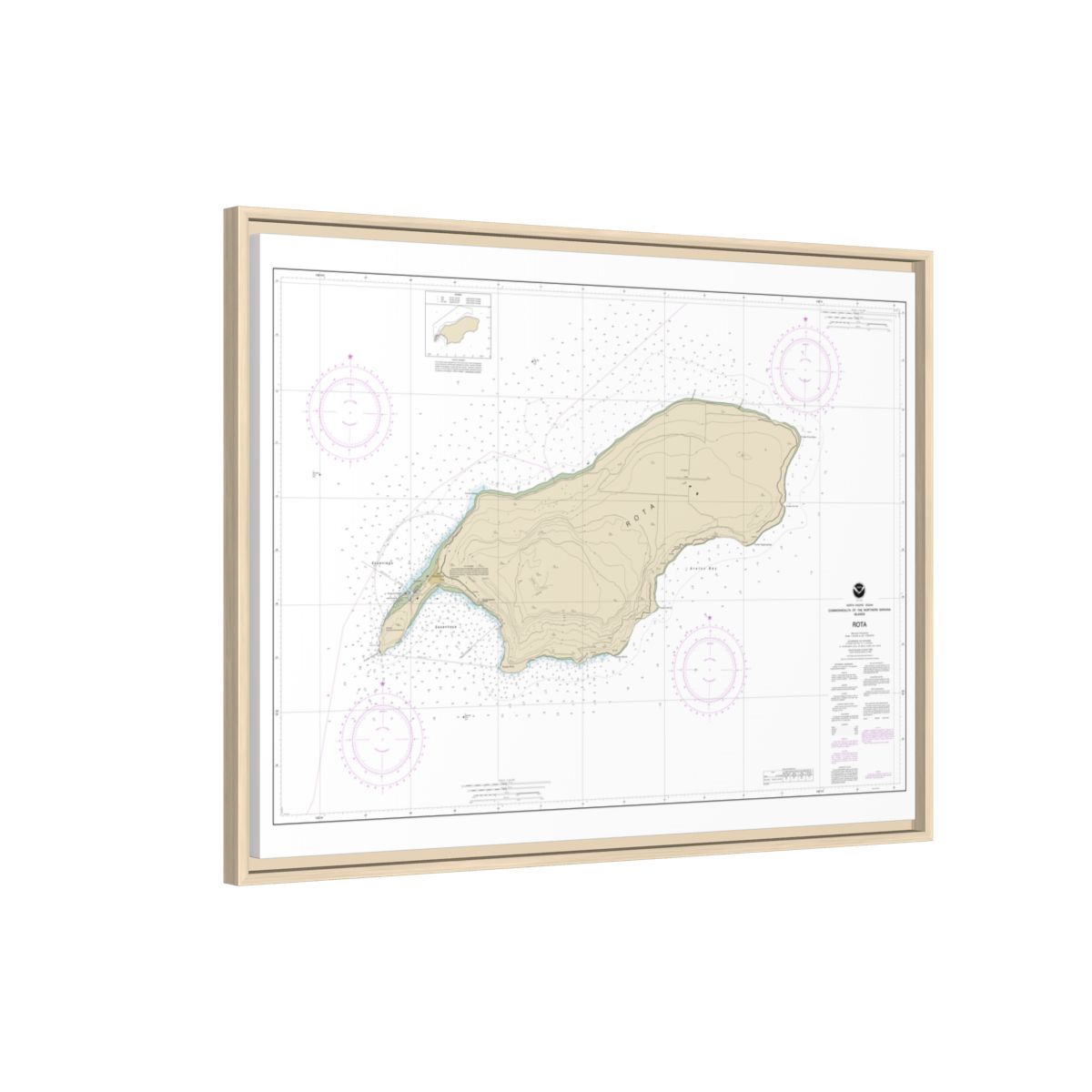 Chart 81063 Commonwealth of the Northern Mariana Islands Rota - NOAA Nautical Chart Floating Frame Canvas | 32" x 24" | 40" x 30" - Natural side