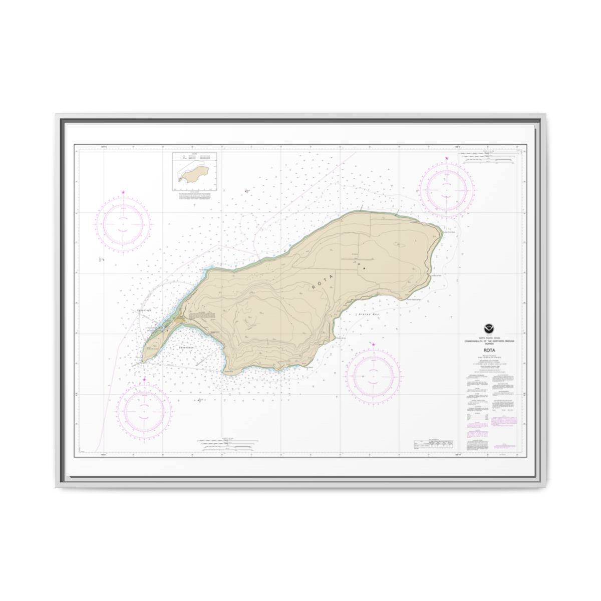 Chart 81063 Commonwealth of the Northern Mariana Islands Rota - NOAA Nautical Chart Floating Frame Canvas | 32" x 24" | 40" x 30" - White front