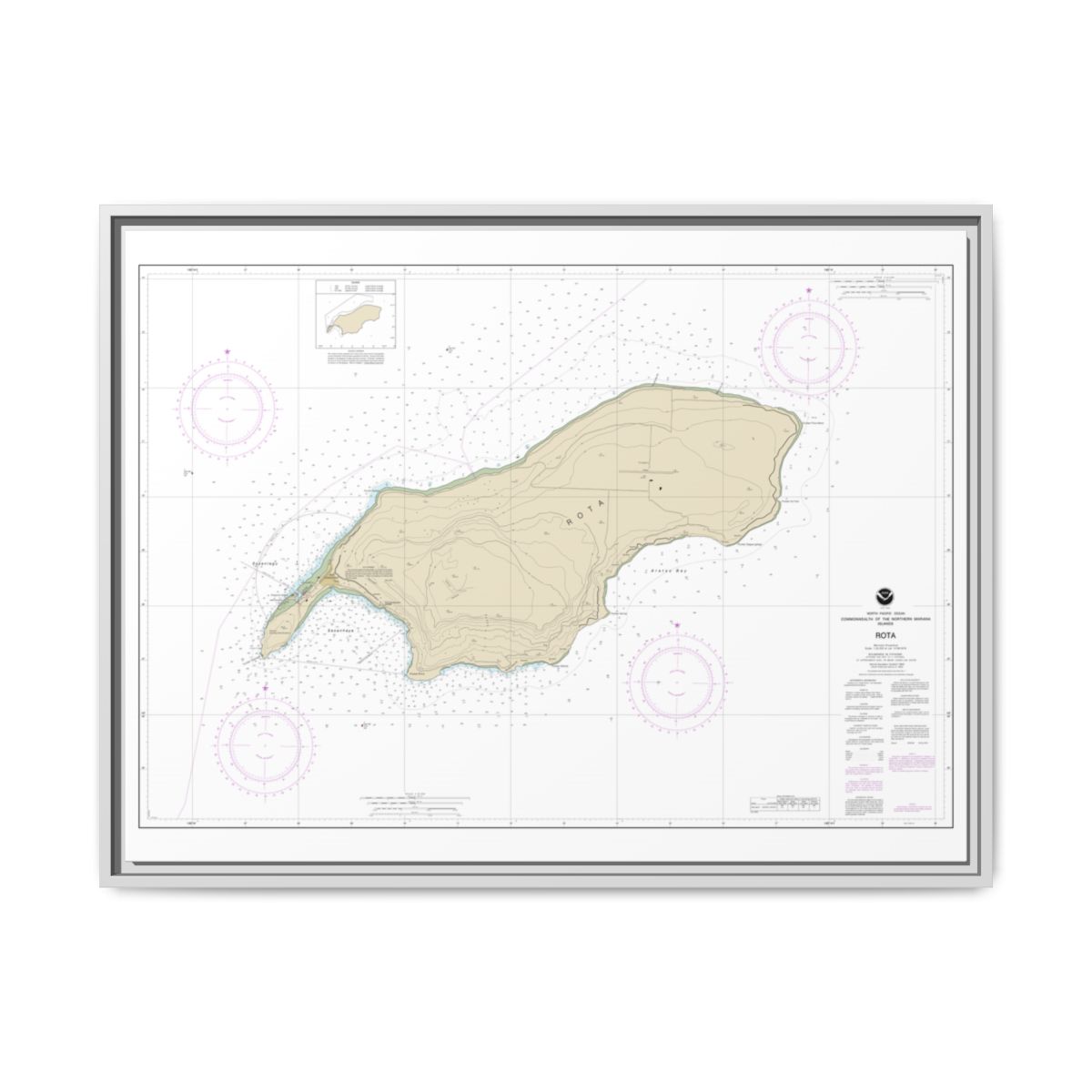 Chart 81063 Commonwealth of the Northern Mariana Islands Rota - NOAA Nautical Chart Floating Frame Canvas | 32" x 24" | 40" x 30" - White front