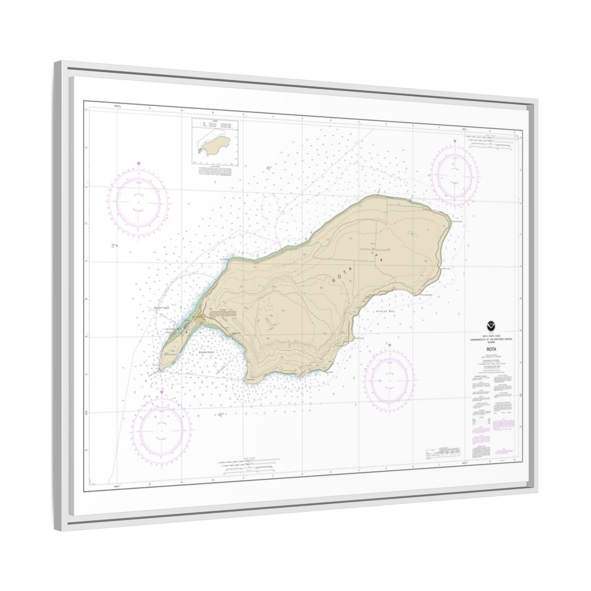 Chart 81063 Commonwealth of the Northern Mariana Islands Rota - NOAA Nautical Chart Floating Frame Canvas | 32" x 24" | 40" x 30" - White side